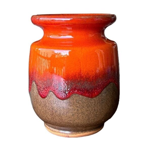 Unbranded Other - Stunning Vintage Ceramic Bright Orange and Brown Glazed Decorative Jar